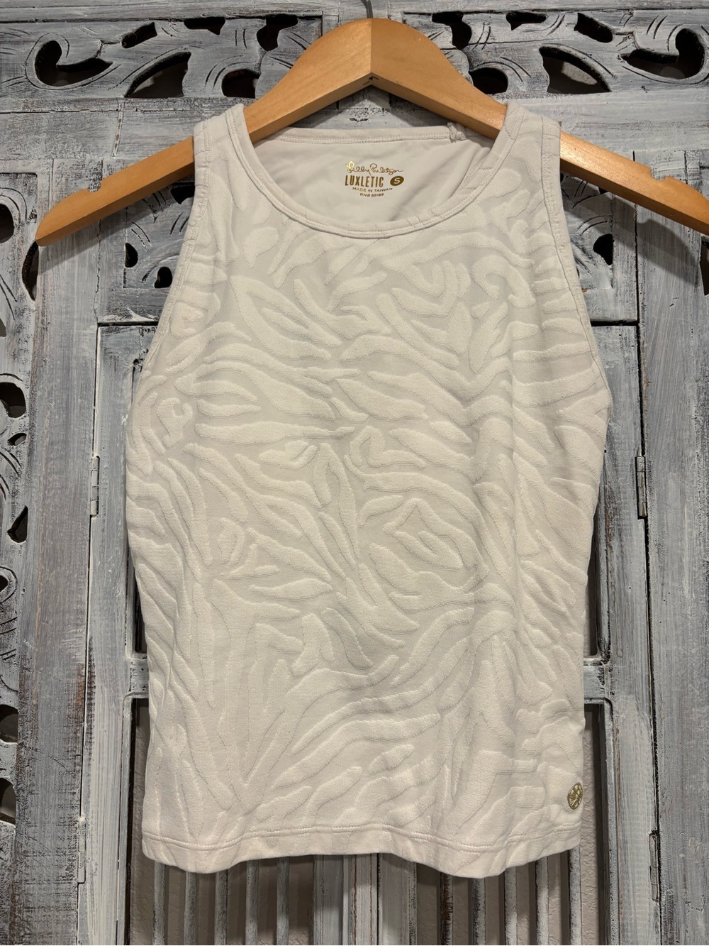 Lilly Pulitzer Can You Zee Me White Coconut Jacquard Luxletic VANTI BRA TANK